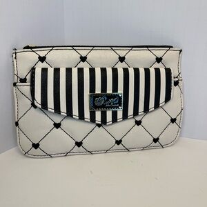 Betsy Johnson White & Black Heart Quilted Stripe Wristlet Clutch